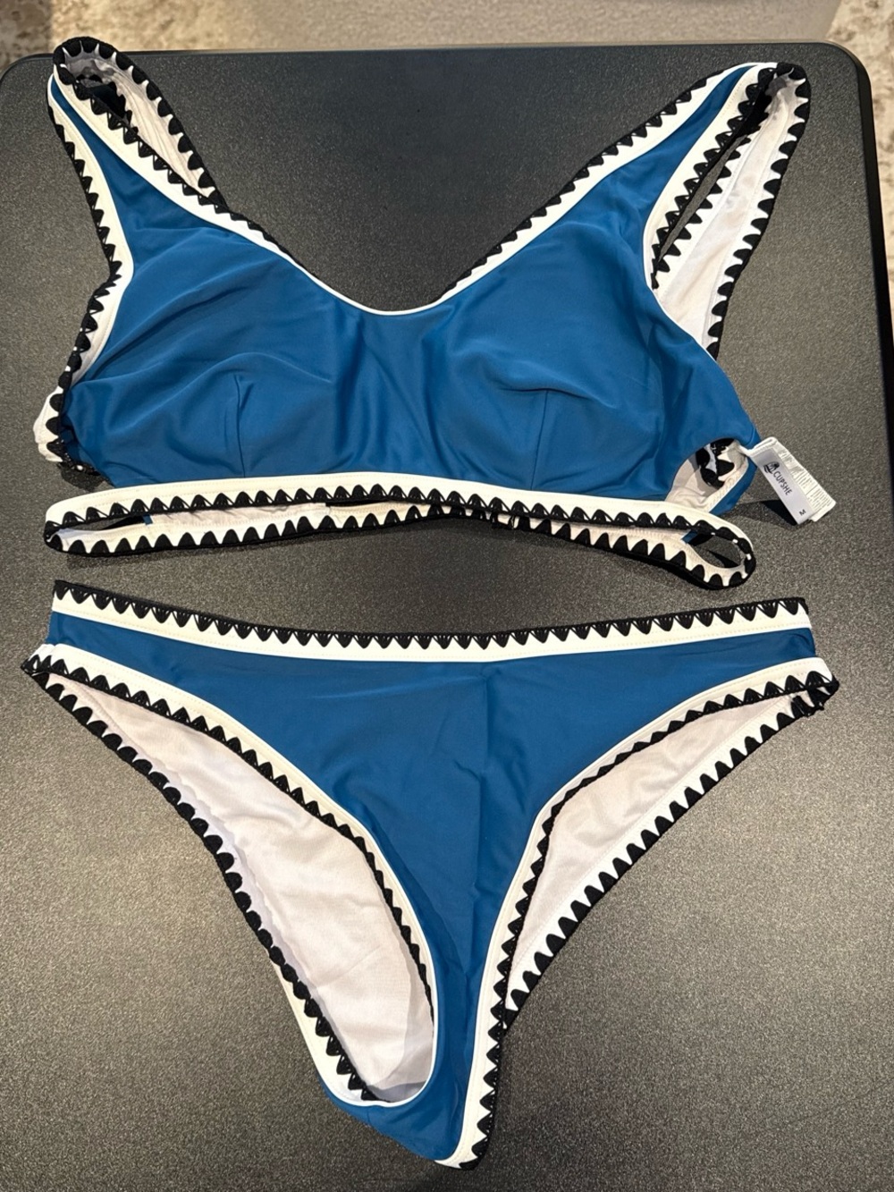 Cupshe Teal Swim Bikini with Black & White Accents